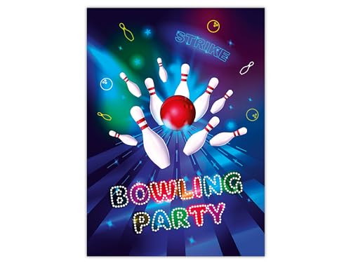 Limonia 12 Einladungskarten zum Kindergeburtstag Motto Bowling neon Feier Fest Einladung Set Geburtstag Mädchen Kinder Jungs Jungen Boys Teenies von Limonia