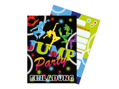 Limonia 12 Einladungskarten zum Kindergeburtstag Motto Jump Party Trampolin Disco Tanzen Feier Fest Einladung Set Geburtstag Mädchen Kinder Jungs Jungen Boys Teenies von Limonia