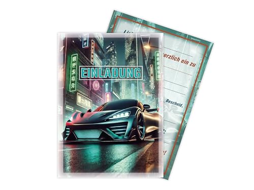 Limonia 12x Einladungskarten zum Kindergeburtstag Auto Rennauto - Geburtstagseinladung Unisex Coole Autos & Rennwagen Motive, Einladung für Autofans - Urban Speedster Limonia 12x Einladungskarten zum Kindergeburtstag Auto Rennauto - Geburtstagseinladung Unisex Coole Autos & Rennwagen Motive, Einladung für Autofans - Urban Speedster von Limonia