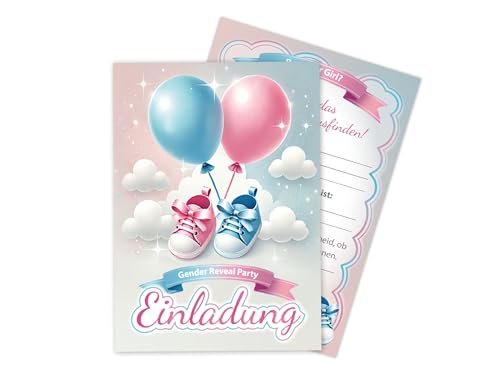 Limonia 30 Einladungskarten zur Gender Reveal Party – Stilvolle Einladungen für die Babyparty: Boy oder Girl? Perfekt für die Baby-Überraschungsparty - Baby-Schühchen blau und rosa von Limonia