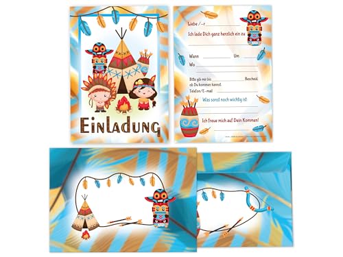 Limonia 6 Einladungskarten inkl. 6 Umschläge zum Kindergeburtstag Motto-Party Einladung Set Geburtstag Mädchen Kinder Jungs Jungen Boys Teenies Indianer Schamane Tipi Powwow Traumfänger von Limonia