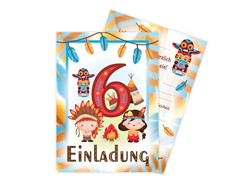 Limonia 6 Einladungskarten zum 6. Kindergeburtstag Motto-Party Feier Fest Einladung Set Geburtstag Mädchen Kinder Jungs Jungen Boys Teenies Indianer Indianerdorf Tipi Powwow Traumfänger von Limonia