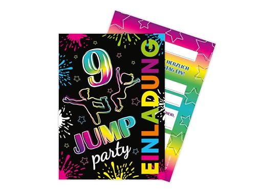 Limonia 6 Einladungskarten zum 9. Geburtstag Motto-Party Feier Fest Einladung Set Geburtstag Mädchen Kinder Jungs Jungen Boys Teenies Jump-Party Trampolin von Limonia