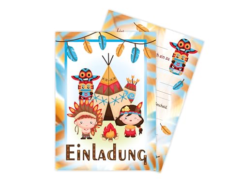 Limonia 8 Einladungskarten zum Kindergeburtstag Motto Feier Fest Einladung Set Geburtstag Mädchen Kinder Jungs Jungen Boys Teenies Indianer Indianerdorf Tipi Powwow Traumfänger von Limonia