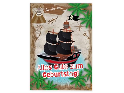 XXL A4 Glückwunschkarte zum Geburtstag Geburtstagskarte Geburtstagsgruß Grußkarte Happy Birthday Jungen Jungs große Klappkarte Gratulazionskarte Piratenschiff Piraten von Limonia