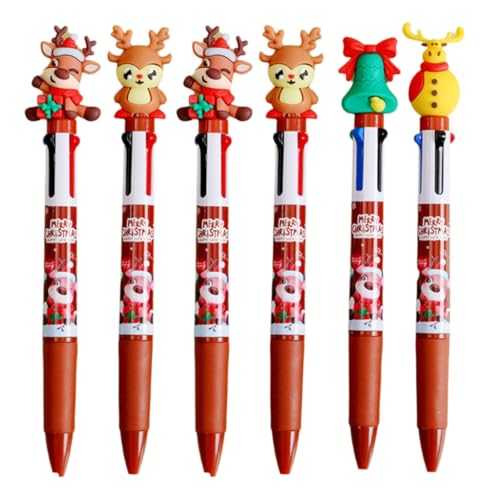 Limtula 6 x Weihnachts-Kugelschreiber, 4-in-1, mehrfarbig, Kugelschreiber, Büro, Schulbedarf, Cartoon-Stift für Schüler von Limtula