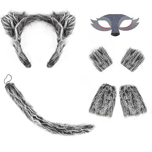 Limtula Elegantes Wolf Kostüm Zubehör Für Kinder Und Erwachsene Robustes Ohr Und Schwanz Set Aus Wolle Für Geburtstagsparty Halloween Outfit von Limtula