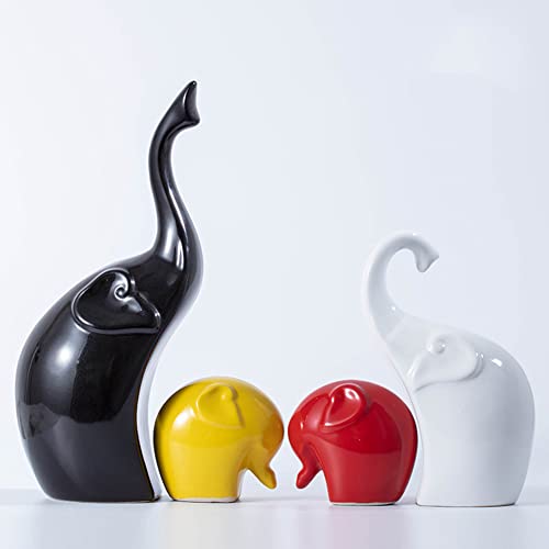 Lin's Wood EIN Set von 4 Elefantenskulpturen-Elefantenstatue modernes Design Keramikfarbe. (Schwarz und weiß rot gelb) von Lin's Wood