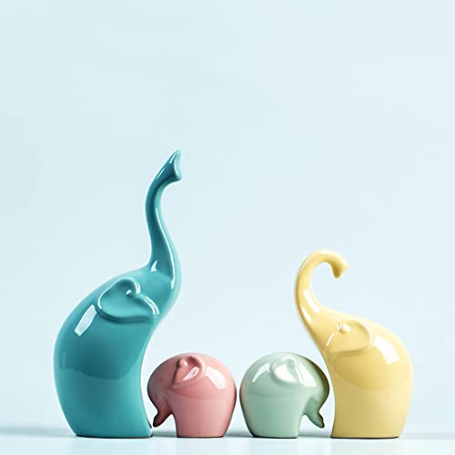 EIN Set von 4 Elefantenskulpturen-Elefantenstatue modernes Design Keramikfarbe. von Necool