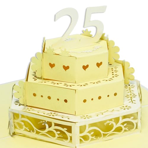 LINPopUp®, LIN17325, Pop Up Karte, Hochzeitskarte, 25 Jahre, Hochzeitstorte, Grußkarte Hochzeit, silbene Hochzeitskarte, 25. Hochzeitskarte, Grußkarte silberne Hochzeit, 25 Jahre, N211 von LINPOPUP