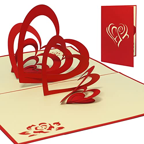 LINPopUp® 3D Grußkarte Hochzeitskarten Hochzeitsglückwunsch Hochzeitseinladungen Herz in Herz #58# von LINPOPUP