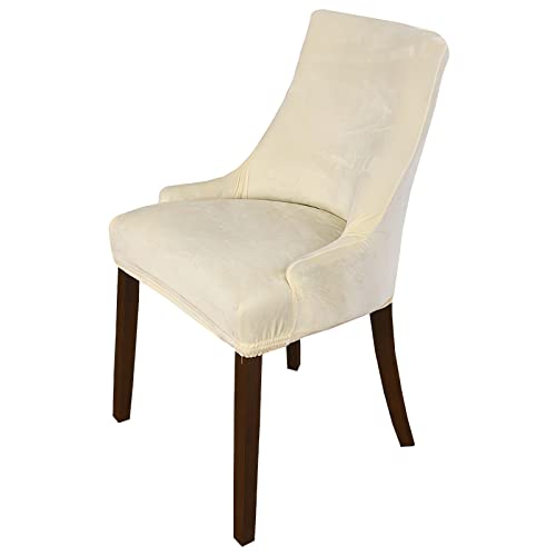 LinFortune Stuhlhussen Armlos Wingback dehnen Samtstoff,Wiederverwendbar Waschbar Weich Spandex,Schräger Sessel für Esszimmer,Bankett,Heim Dekoration,Beige,1PC von LinFortune