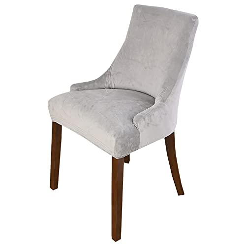 LinFortune Stuhlhussen Armlos Wingback dehnen Samtstoff,Wiederverwendbar Waschbar Weich Spandex,Schräger Sessel für Esszimmer,Bankett,Heim Dekoration,Light Grey,1PC von LinFortune