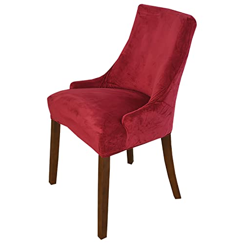 LinFortune Stuhlhussen Armlos Wingback dehnen Samtstoff,Wiederverwendbar Waschbar Weich Spandex,Schräger Sessel für Esszimmer,Bankett,Heim Dekoration,Wine red,1PC von LinFortune