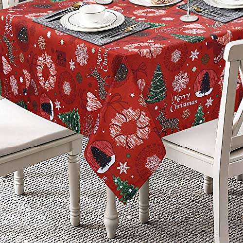 LinTimes Tischdecke Weihnachten Rechteckig Weihnachtstischdecke Rot Extra Groß Wasserdicht Abwischbar Tischdecke für Weihnachten, Thanksgiving, Party, 132 x 274 cm von LinTimes