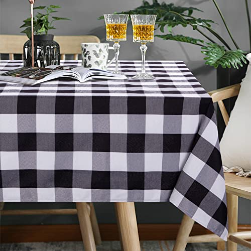 LinTimes Waschbar Tischwäsche Rechteck Wasserabweisend Tischdecken aus Polyester Karierte Tischtuch mit Schwarz Weiß Picknick Esstischdecke, 140 x 275cm von LinTimes