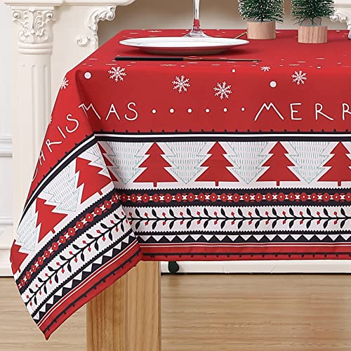 LinTimes Weihnachten Tischdecke Rot Wasserabweisend Tischwäsche Weihnachtsdekoration Wachstuch mit Weihnachtsbaum Tafeltuch Rechteckig 54 x 90 Zoll von LinTimes