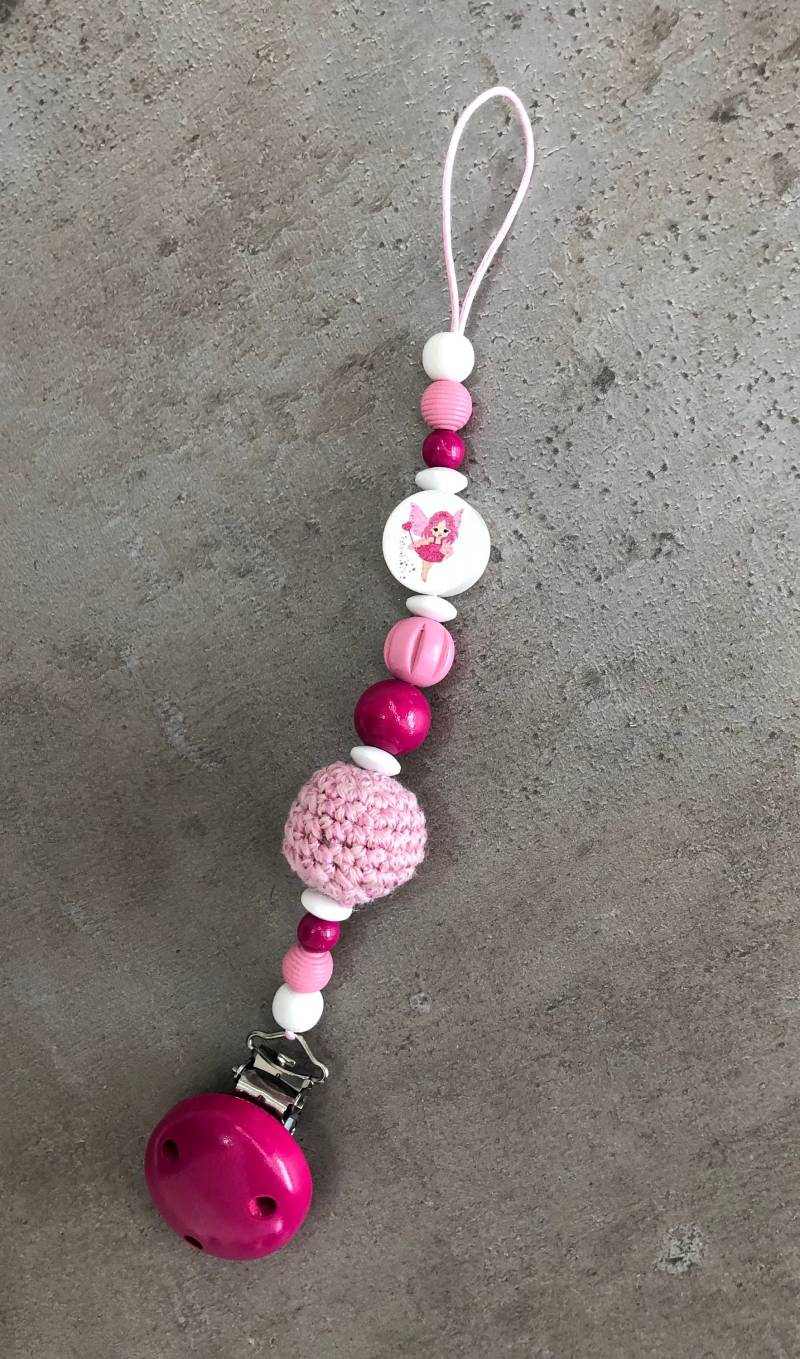 Schnullerkette Dunkelpink, Rosa Mit Häkelball von LinasWonderCube