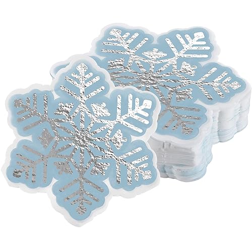 Lincia 100 Blatt Schneeflocke Servietten Silber Blau Weihnachten Papierservietten 2-lagig Einweg Cocktail Getränke Servietten für Winter Schnee Thema Party Geburtstag Feier Mittagessen Dekoration, 14 von Lincia