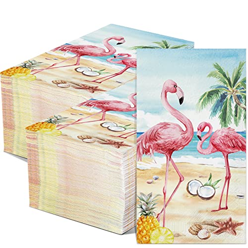 Lincia 200 Stück Flamingo-Gästeservietten, tropische Sommer-Flamingos, Einweg-Gästetücher, Flamingos, Flamingo-Papierhandtücher für hawaiianische Luau, tropische Geburtstagsparty-Zubehör von Lincia