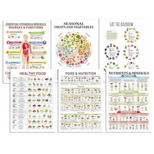 Lincia 6 Stück Gesunde Lebensmittel Vitamin Abstrakte Diagramm Kunst Ernährung Poster Obst und Gemüse Diagramm Vertikales Poster für Küche Klassenzimmer Schule Büro ungerahmt von Lincia