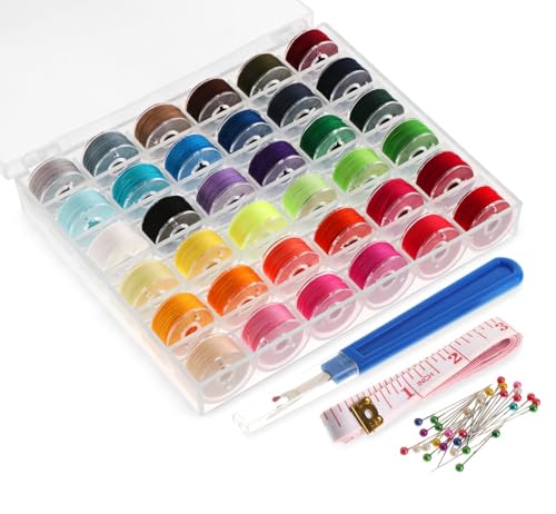 36 Farben Nähmaschine Spulen Set mit Nähgarn Sewing Thread Kits Nähmaschinen-Set mit Nadeln,Threader, Spulenbox, Nähmaschinen Spule von Lindahandel