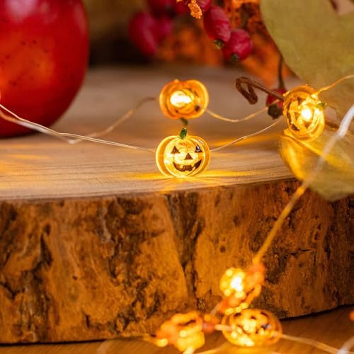 Lindby Halloween LED Lichterkette Kürbis Batterie, 3,20 m 30 LED Deko Lichter Pumpkin orange, Halloween Deko Indoor Kürbisse, Weihnachten, Party Dekoration von Lindby