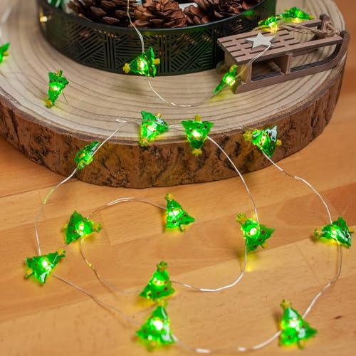 Lindby LED Lichterkette Batterie Deko Weihnachtsbaum-Figuren Indoor, 320 cm 30 LED Deko X-mas Trees, Weihnachtsbeleuchtung mit Timer, Weihnachtsdeko von Lindby