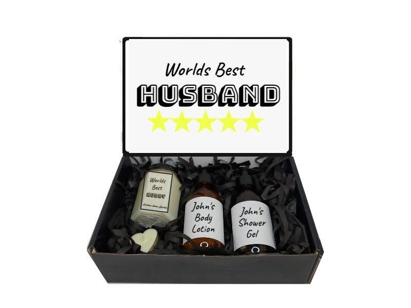 5 Sterne Ehemann Geschenkbox Geschenkkorb - Individuell/Personalisiert Worlds Best Husband von LindsayLucasCandles