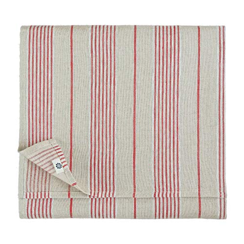 Linen & Cotton Hochwertige Tischdecke Streifen Ulla - 100% Leinen, Beige/Natur/Rot (150 x 250 cm) Weihnachten, Rechteckig Tischtuch Decke Tischwäsche Stoff für Haus/Home Küche Dekoration Esszimmer von Linen & Cotton