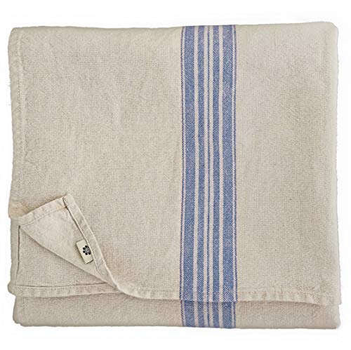 Linen & Cotton Luxus Vintage Shabby Chic Rustikal Tischdecke Provence - 100% Leinen, Beige Natur Blau (136 x 250 cm) Tischtuch Stoff Tischwäsche Rechteckig für Haus Home Küche Dekoration Wohnzimmer von Linen & Cotton