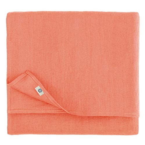 Linen & Cotton Tischdecke Stoff Tischtuch Tischwäsche Hygge -100% Leinen, Coral Rosa (140 x 100 cm) Mitteldecke Klein Quadratisch für Home Küche Couchtisch Tuch Dekoration Cafe von Linen & Cotton