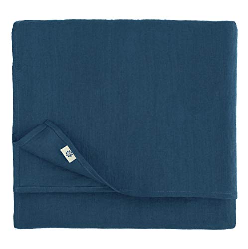 Linen & Cotton Tischdecke Stoff Tischtuch Tischwäsche Hygge 100% Leinen, Dunkelblau/ Blau (140 x 300 cm) Mitteldecke Klein Quadratisch für Home Küche Couchtisch Tuch Dekoration Cafe von Linen & Cotton