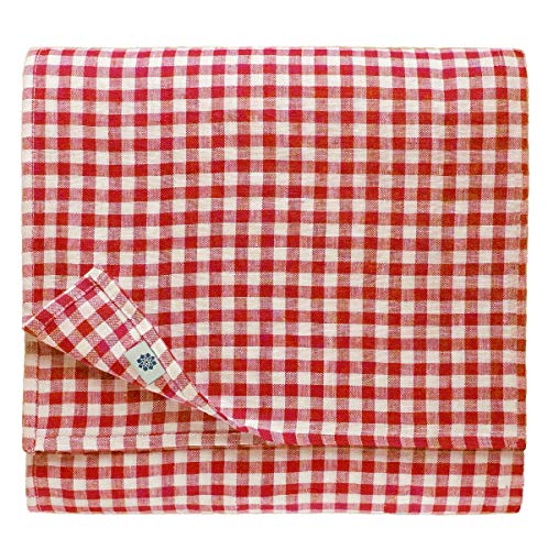 Linen & Cotton Tischdecke Tischtuch Tischwäsche Kariert Landhausstil Estella - 100% Leinen, Weiß Weiss Rot (100 x 100 cm) Quadratische Festliche Frühling/Home Küche Restaurant Cafe Hotel Gastronomie von Linen & Cotton