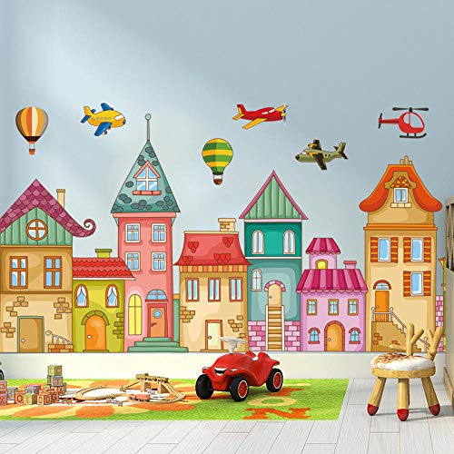 Cartoon Bunte Haus Schloss Wandaufkleber, Für Kinderzimmer Wohnzimmer Home Decoration Baby Kinderzimmer Vinyl Wandtattoo Dekor, Kinder Baby Wandaufkleber,Wandtattoos,Wall Stickers Murals von Ling88