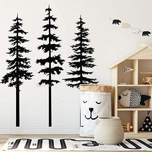 Wandtattoos-Bilder,Kiefer Baum Aufkleber Wald Kindergarten Natur Wald Wandbild Wandaufkleber Für Schlafzimmer Für Kinder Jungen Mädchen, Vinyl Tapete 3Er Set, 125Cm Groß-2_125Cm von Ling88