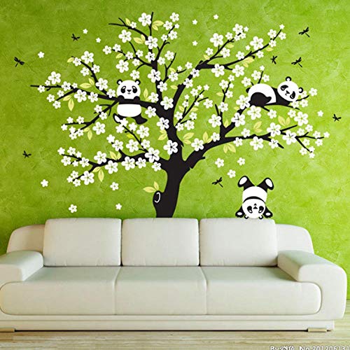 Wandtattoos-Bilder,Panda Bär Kirschblütenbaum Wandtattoo, Für Kinderzimmer Selbstklebende Wandaufkleber Blumenbaum Schlafzimmer, Wohnzimmer Baum Tattoo Applique-5_220X180Cm von Ling88