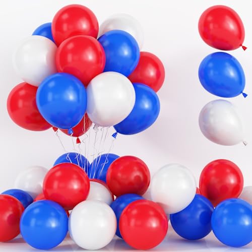 75 Stück Luftballons Rot Blau Weiß, 12 Zoll Dunkelblau Rot Weiss Helium Ballons Set, Rot Königsblau Weiß Latexballons für Junge Mädchen Geburtstag Baby Shower Hochzeit Babyparty Party Dekoration von Lingqiang