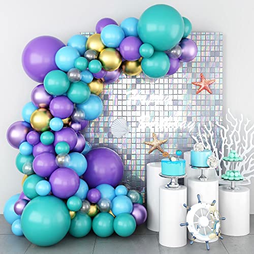 Ballon Girlande Set Lila Blau, Luftballon Girlande Lila Blaugrün Grün Gold Metallic Meerjungfrau Violett Türkis Latex Ballonbogen Kit für Mädchen Frau Geburtstag Hochzeit Braut Babyparty Party Deko von Lingqiang