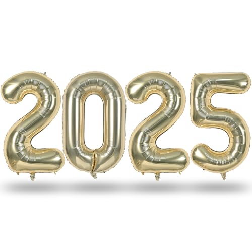 Champagner Gold 2025 Silvester Deko, 40 Zoll Folienballon Zahl 2025 Silvester Party Ballons Set, Hell Gold Luftballons Zahlen 2025 Abschluss für Männ Frau Neujahr Abschlussball Weihnachten Dekoration von Lingqiang