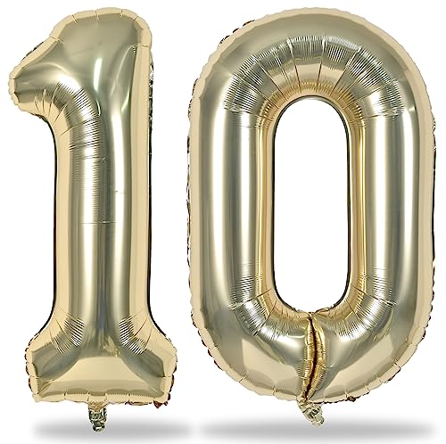 Folienballon Zahl 10 Champagner Gold, 101 cm Riesen Gold Zahlen Luftballons 10 für Mädchen Junge, Hell Gold Luftballon 10. Geburtstag Deko für Frau Mann 10 Jahre Geburtstagsdeko Jubiläum Dekoration Folienballon Zahl 10 Champagner Gold, 101 cm Riesen Gold Zahlen Luftballons 10 für Mädchen Junge, Hell Gold Luftballon 10. Geburtstag Deko für Frau Mann 10 Jahre Geburtstagsdeko Jubiläum Dekoration von Lingqiang