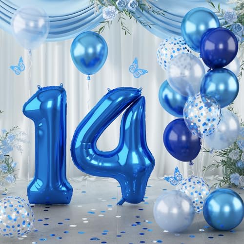Geburtstag Zahlen Luftballon 14 Jahre, 40" Groß Marineblau Folienballon Zahl 14 für Mädchen, 14. Geburtstagsdeko Navy Blau Silber Konfetti Ballon, Metallic Dunkelblau Helium Ballon 14 Jubiläum Deko Geburtstag Zahlen Luftballon 14 Jahre, 40" Groß Marineblau Folienballon Zahl 14 für Mädchen, 14. Geburtstagsdeko Navy Blau Silber Konfetti Ballon, Metallic Dunkelblau Helium Ballon 14 Jubiläum Deko von Lingqiang