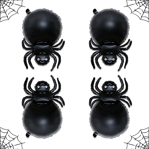 Halloween Spinne Luftballons, 4 Stück Große Spinnen Mylar Folienballons für Kinder, Schwarz Riesige Halloween Spinne Party Deko Ballons Set für Kinder Gruselig Halloween Spinnen Party Dekoration von Lingqiang