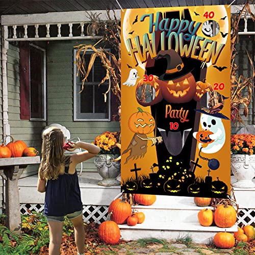 Halloween Wurfspiele Banner, Happy Halloween Deko Hängend Werfen Spiel Toss Game Set mit 3 Sitzsäcken für Kinder Erwachsene Herbst Spaß Wurfspiel Party Hintergrund Geburtstag Dekoration Indoor Outdoor von Lingqiang