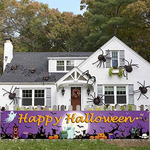 Happy Halloween Banner, langer Stoff Halloween Kürbis Geister Mond Trick or Treat Hof Schild Hintergrund Banner Halloween Party Dekoration für Outdoor Halloween Zaun Garten Terrasse Foto Hintergrund von Lingqiang