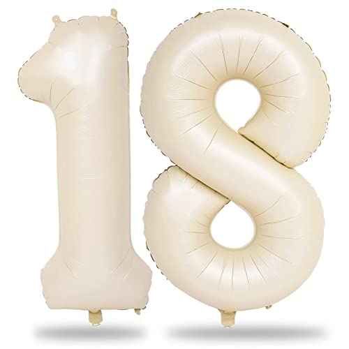Luftballon Geburtstag Zahl 18 Creme, XXL Riesen Beige Folienballon Zahlen 1 und 8, Sandweiß 18 Jahre Geburtstagsdeko für Mädchen Junge 18. Geburtstag Männer Frau Jubiläum Party Deko, Fliegt mit Helium Luftballon Geburtstag Zahl 18 Creme, XXL Riesen Beige Folienballon Zahlen 1 und 8, Sandweiß 18 Jahre Geburtstagsdeko für Mädchen Junge 18. Geburtstag Männer Frau Jubiläum Party Deko, Fliegt mit Helium von Lingqiang