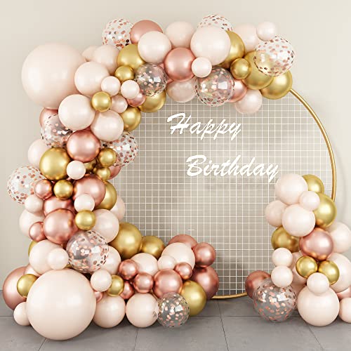 Luftballon Girlande Beige Gold, Creme Nackt Weiß Gold Roségold Metallic Konfetti Balloons Doppelschichten Nudefarben Ballon Girlande Set für Mädchen Frau Hochzeit Brautparty Geburtstag Party Deko von Lingqiang