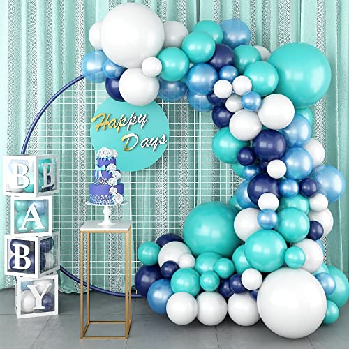 Luftballon Girlande Blau Weiß, Marineblau Türkis Hellblau Blaugrün Blau Weiss Helium Ballon Girlande Set für Junge Mädchen Taufe Babyparty Geburtstag Hochzeit Valentinstag Party Dekoration von Lingqiang