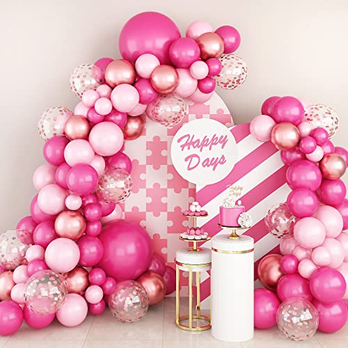 Luftballon Girlande Rosa, Retro Pink Pastell Rosa und Rosegold Metallic Konfetti Latex Ballon Helium Ballonbogen Girlande für Mädchen Prinzessin Geburtstag Hochzeit Babyparty Verlobung Party Deko von Lingqiang