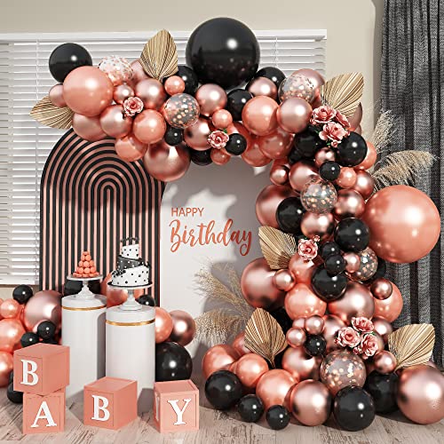 Luftballon Girlande Roségold Schwarz, 102 Stück Ballon Girlande Schwarz Roségold Konfetti Helium Latexballons, Rosegold Schwarz Ballongirlande Set für Mädchen Frau Geburtstag Hochzeit Hen Party Deko von Lingqiang